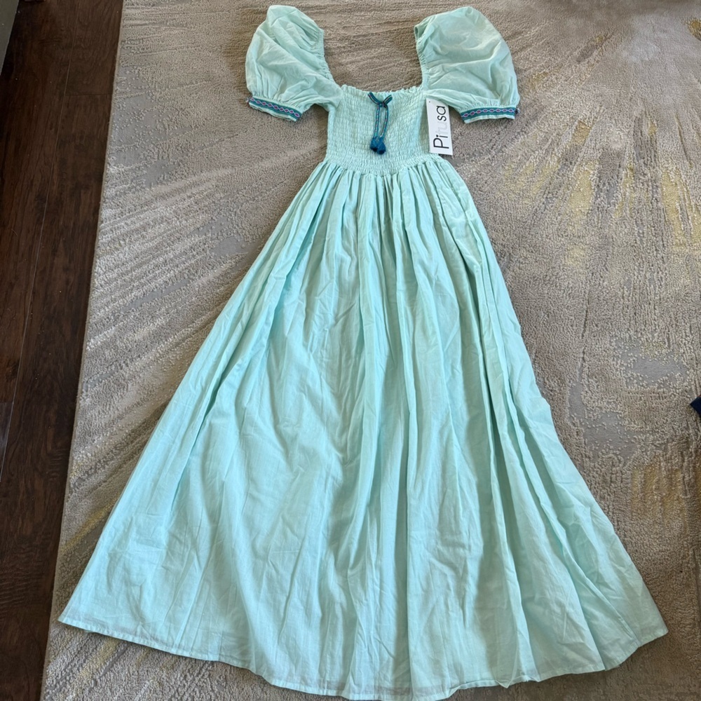Pitusa Taylor long maxi dress baby blue Smocked girly romantic cotton small new